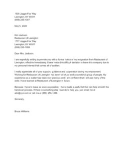 Immediate Resignation Letter 