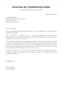 Product Recommendation Letter Sample