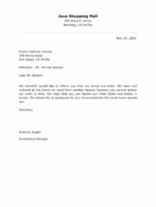 Apology Letter For Order Cancellation