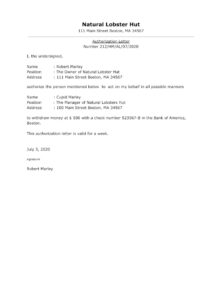 Business Authorization Letter Sample