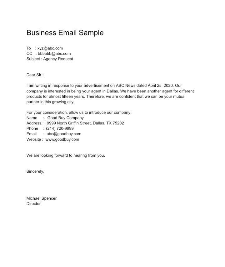 Business Email Sample