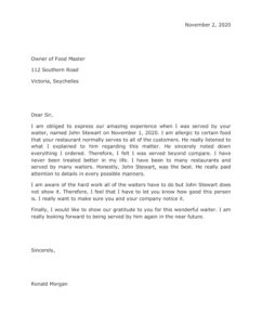 Compliment Letter from Satisfied Customer