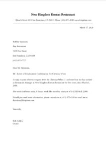 Employment Confirmation Letter samples