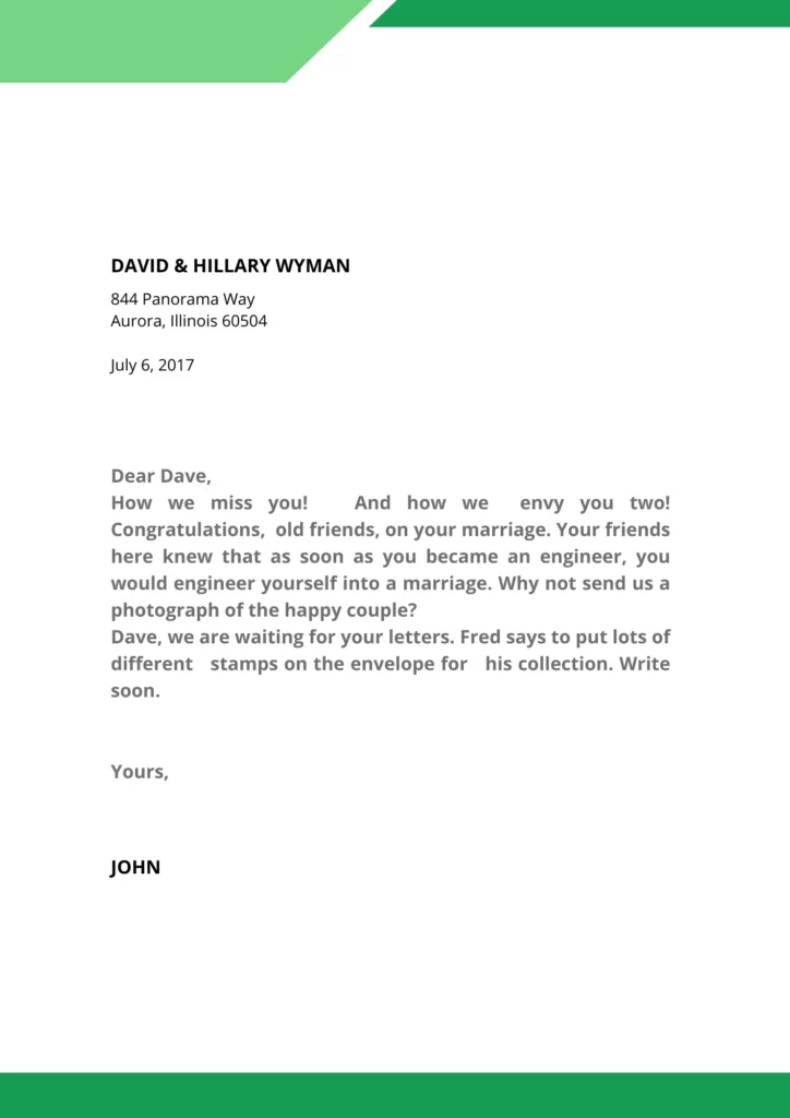 Congratulation Letter Sample on Marriage