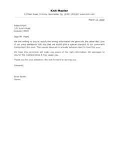 Professional Mistake Correction Letter Sample