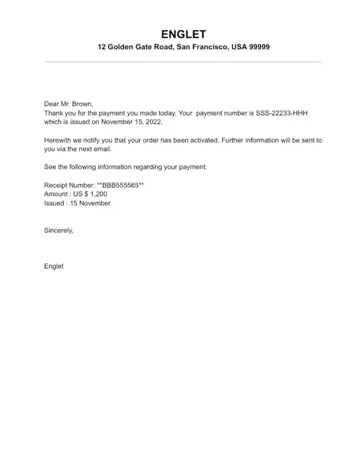 Payment Notification Letter Sample