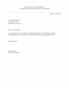 Rejection Letter Sample for Marketing Manager