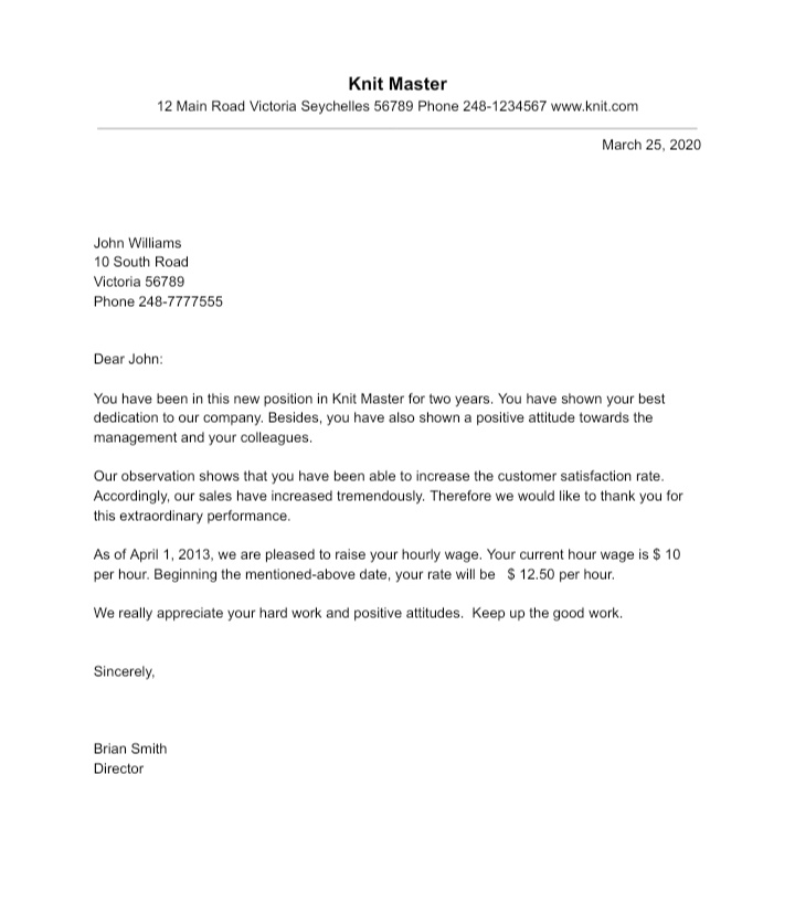Salary Increase Letter Sample
